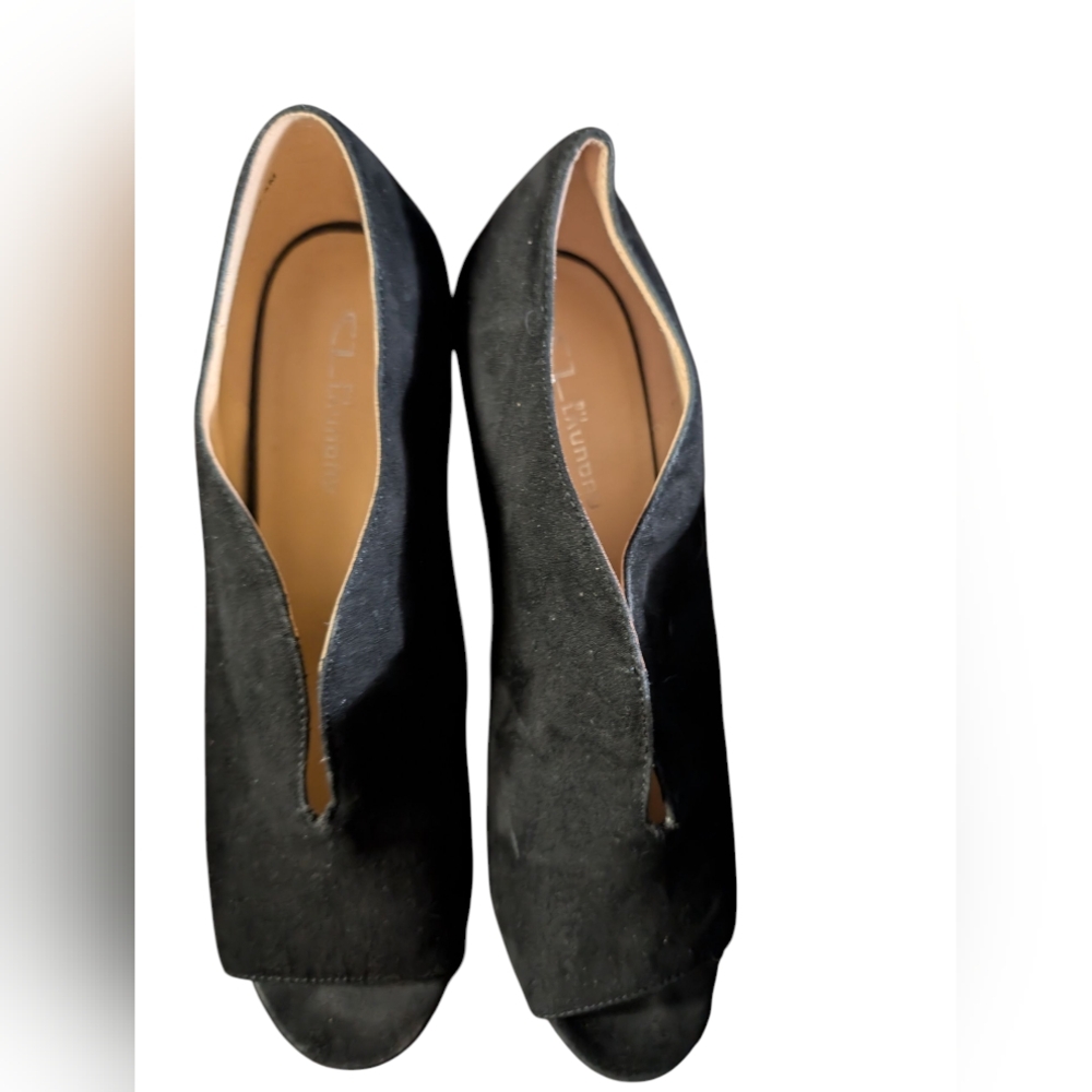 CL By Laundry Mach2 Black Faux Suede Vamp Stiletto Heels Peep Toe Size 11M - Picture 6 of 11